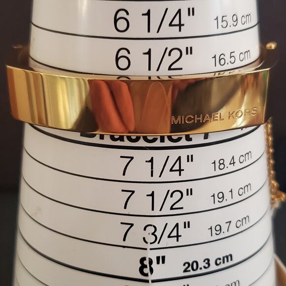 Michael Kors Hinged Bangle Rectangular Yellow Gold Tone Safety Clasp Signed NWT - Picture 5 of 10